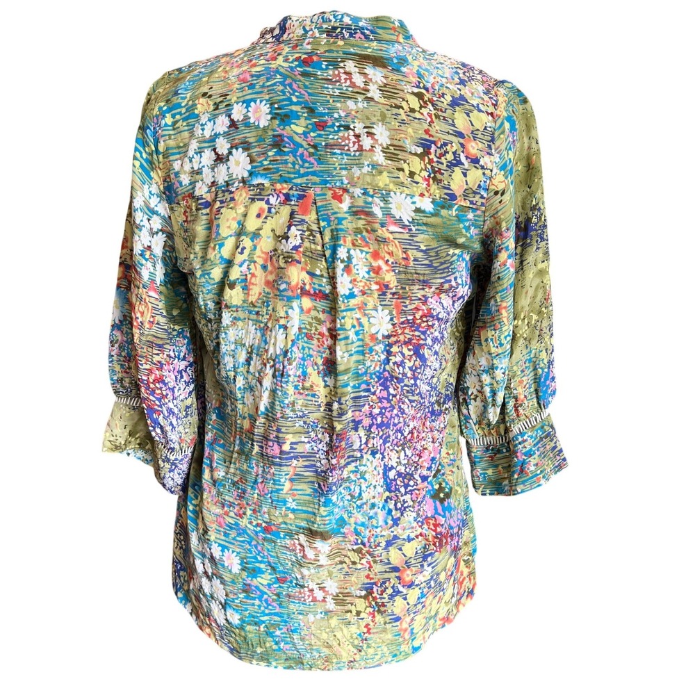 Anthropologie Dolan Floral Watercolor Blouse Medium Silk Blend‎ Boho 3/4 Sleeve - Picture 2 of 8